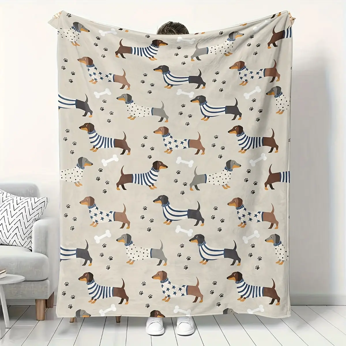 Ultra-Soft Dachshund Flannel Throw Blanket - Cozy Warm Home Textile, Multifunctional Animal Blanket for Couch & Bed, Ideal Gift for Pet Lovers (All-Season Use), Flannel Throw Blankets, Home Textile Blanket
