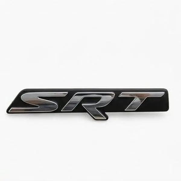Brand New OEM-Style ABS Automotive Front Grille SRT Logo Badge, 7" (l) × 1.3" (h) Chrome/Black Finish, Snap-In Mount Push Clip Replacement Part 68239550ad for 2015-2018 Dodge Challenger SRT Exterior Decoration, Plastic