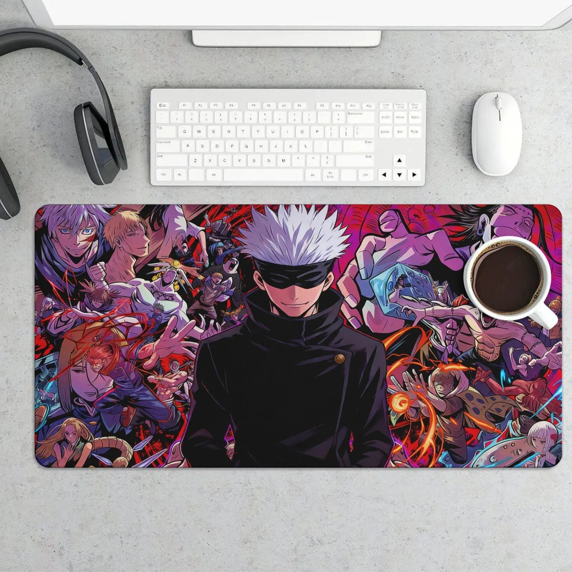 [Anime & Game Collection - Sale Up To 35%] Jujutsu Kaisen Gojo Satoru Collage Desk Mat, Anime Character Art Extended Mouse Pad, Stylish Desk Decor for Gamers
