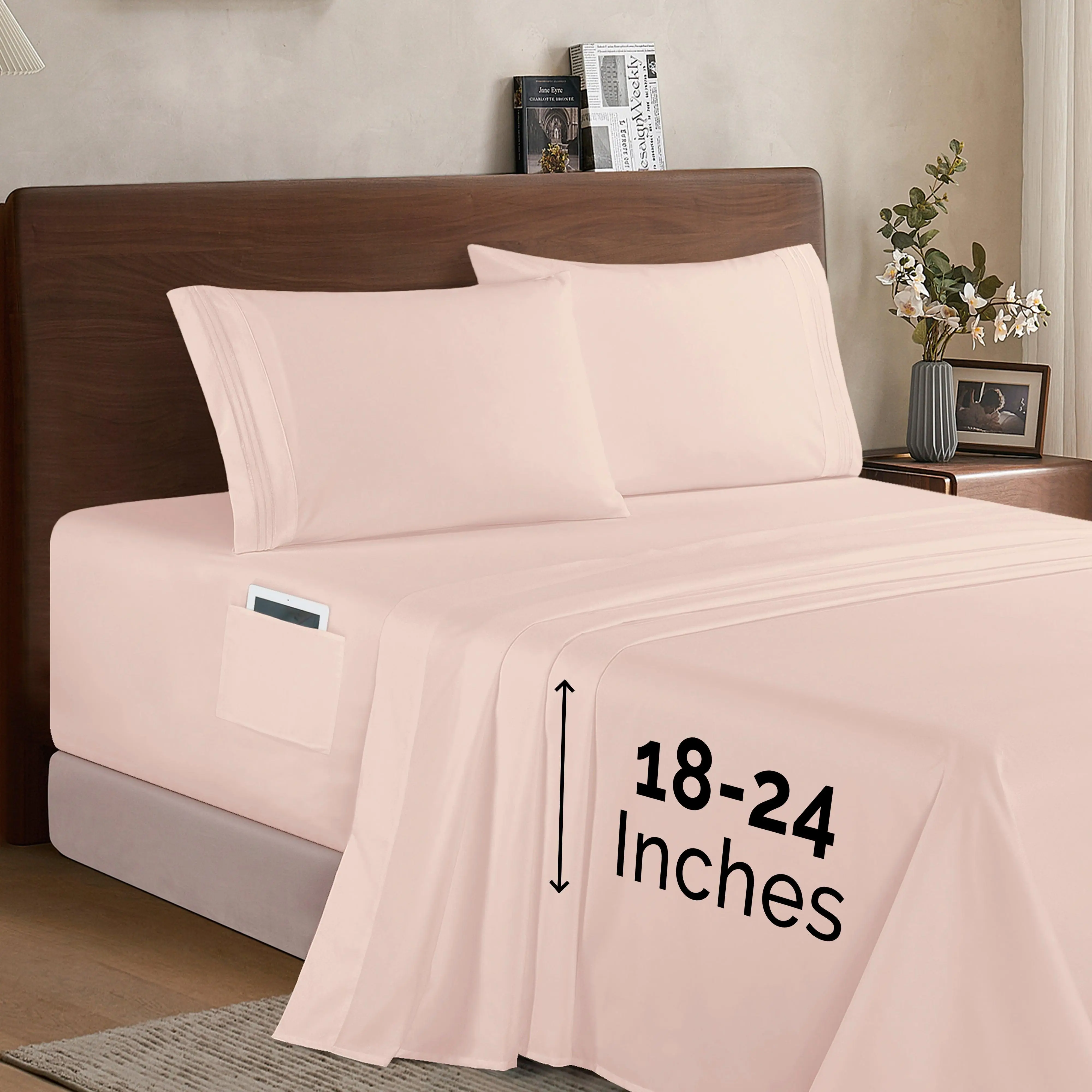 Elegant Comfort 4-Piece Extra Deep Pocket Sheet Set 18-24in with 3-Line Embroidery – Premium Microfiber Bedding, Bright Tones