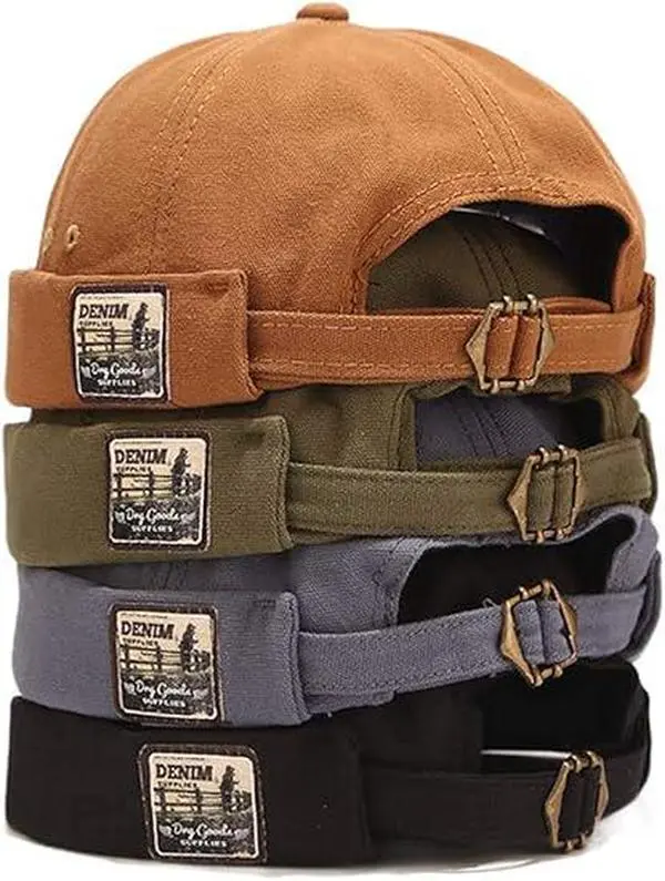 4pcs Women'S Vintage Cap - Breathable Brimless Hat with Adjustable Straps & Back Button, Cotton Brimless Hat, Lightweight & Stylish for Casual Wear, Suitable for Birthday Gifts