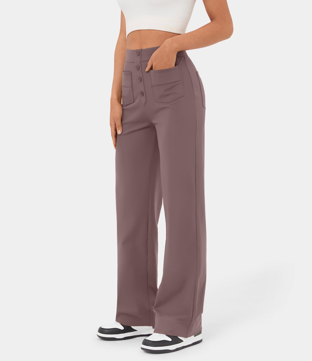 Halara High Waisted Button Multiple Pockets Straight Leg Casual Pants #SpringStatement