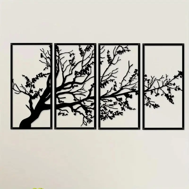 Tree Pattern Hollow Out Metal Wall Art, 4 Counts/set Modern Wall Decor, Wall Hanging Decor for Home Living Room Bedroom Office, Modern Home Decoration