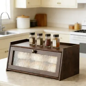 Wood Bread Box for Kitchen Counter, Single Layer Bamboo Large Capacity Food Storage Bin