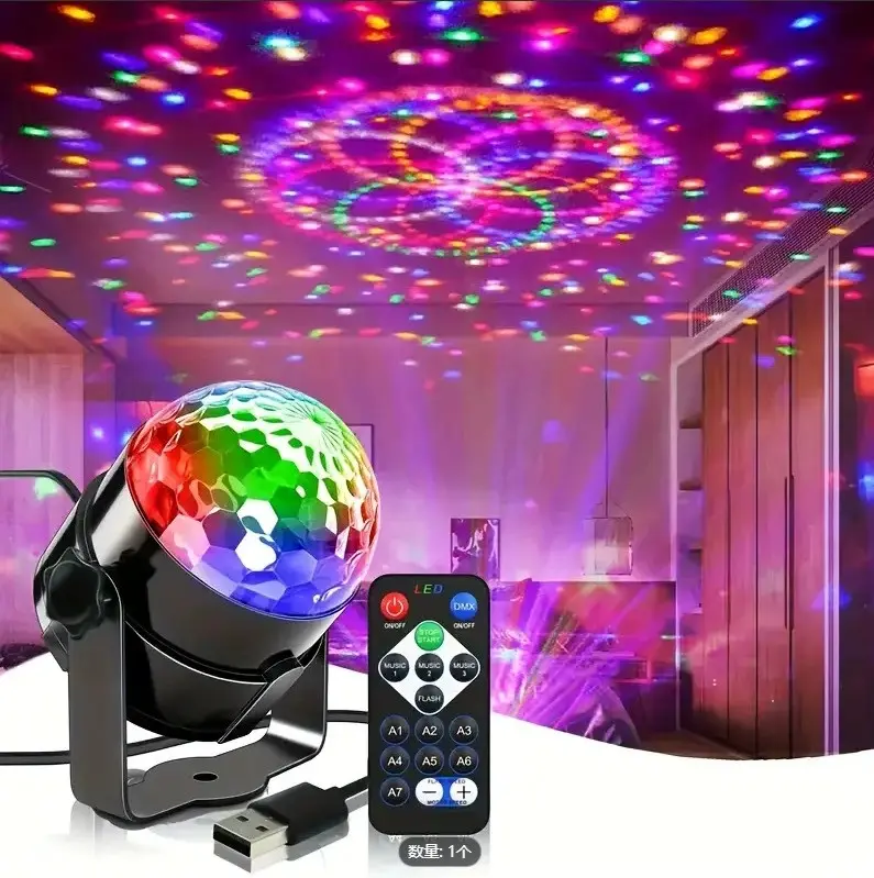 5V USB-Powered LED Disco Ball Light - Sound Control, Motorized Rotation, 7 Scene Modes, Remote Control Included - Ideal for Karaoke, Wall Decoration, Bars