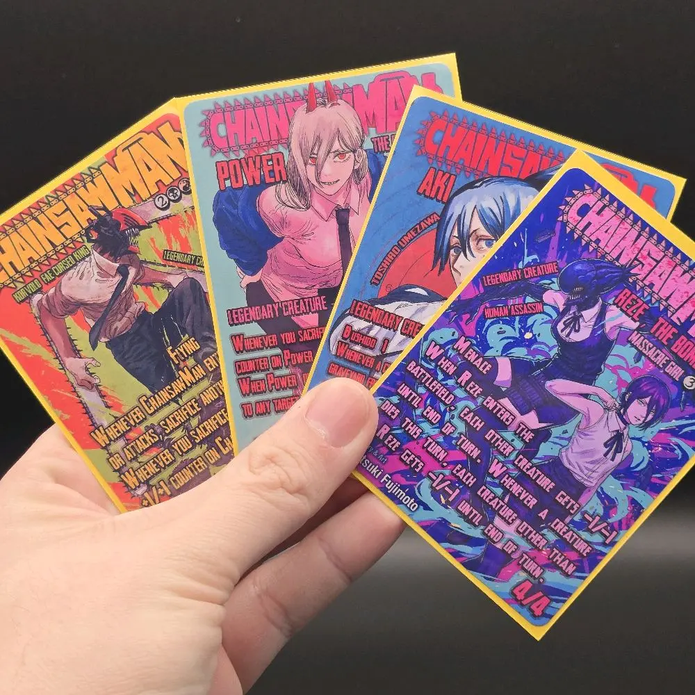 Chainsawman Anime Custom Proxy MTG Collectible Trading Cards Bundle - 4 Characters, Standard MTG Size, Fan-Made Fan Art TCG, High-Res Print Card Collectibles for Casual Play, Ideal for Collectors, Collectible Cards, Hobby Card