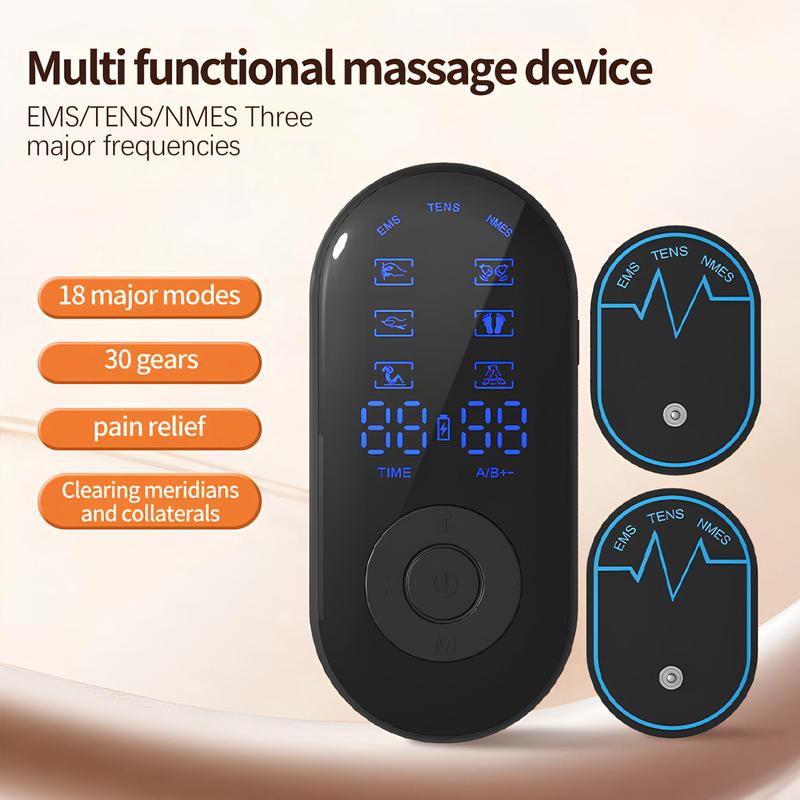Dual Channel TENS Unit Muscle Stimulator Machine with 18 Modes, Rechargeable TENS Machine Massager with 8 Pads, 30 Intensity Levels, For Back, Neck & Shoulder