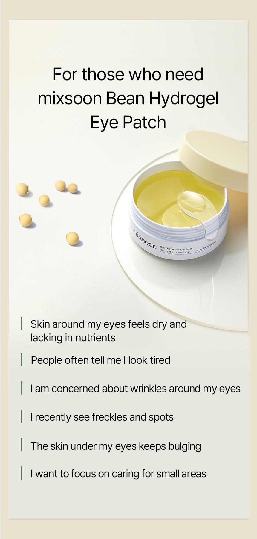[mixsoon Official Shop] Bean Hydrogel Eye Patch 30 pairs (60ea) - Nutritional patches that brighten the dark under-eye area, Korean Skincare for Glass Skin