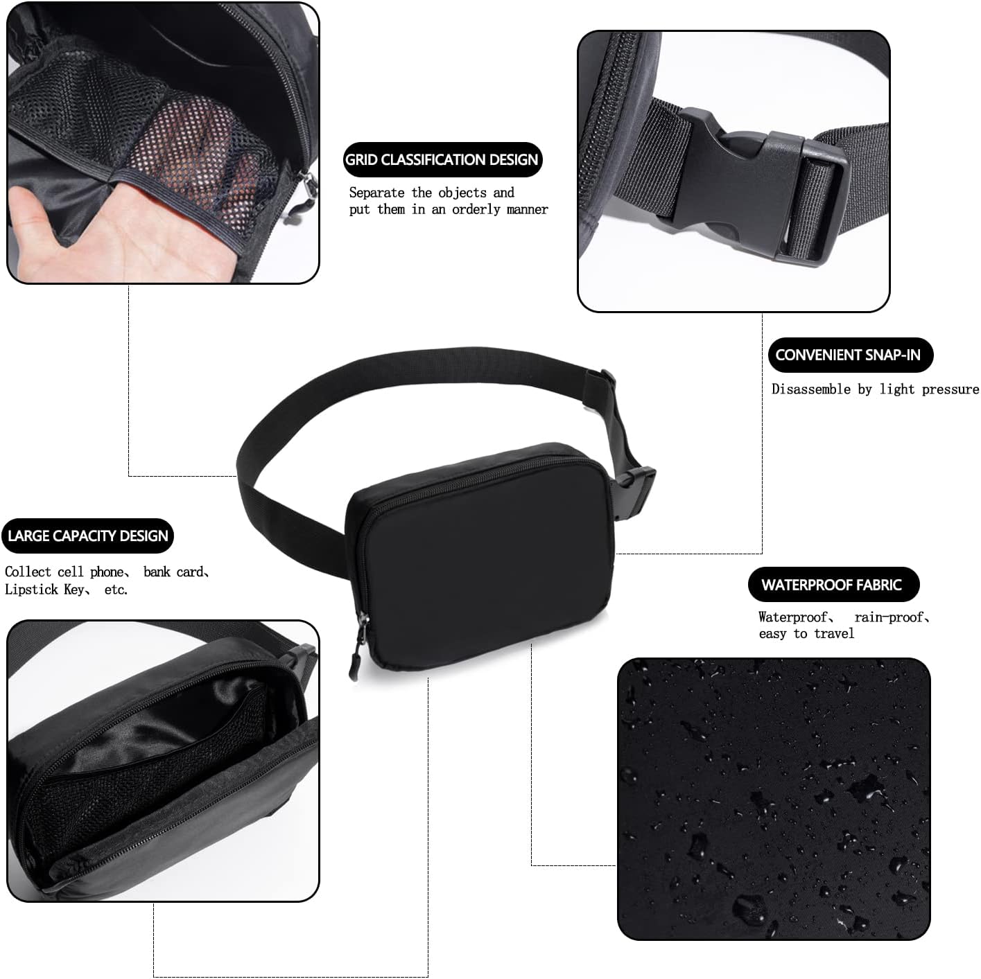 [New Deal] Belt bag Fanny pack crossbody bags for women Everywhere belt bag (black)