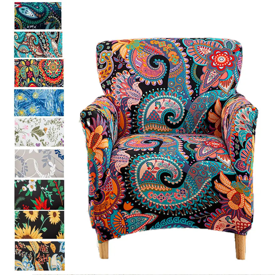 Printed Stretch Armchair Slipcover, 1-Piece Accent Chair Cover with Arms, Soft Decorative Chair Protector for Living Room & Banquet