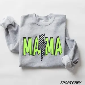 Retro Mama Sweatshirt for Women, Neon Checkered Bolt Graphic, Cool Mom Outfit, Everyday Cozy Crewneck