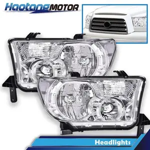 CROSSDESIGN Fit For Toyota 2007-2013 Tundra 2008-2017 Sequoia Chrome Headlights Left & Right