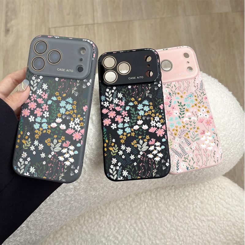 Fresh Floral Print Phone Case for iPhone 17 Pro Max 17Air 17 16E 16 15 14 13 12, Ultra Skin-Friendly TPU, All-Inclusive Glass Lens Protection, Aesthetic Flower Pattern Gift, Dopamine Ins Style Summer Cover, Shockproof Slim Case, Lens Window Design