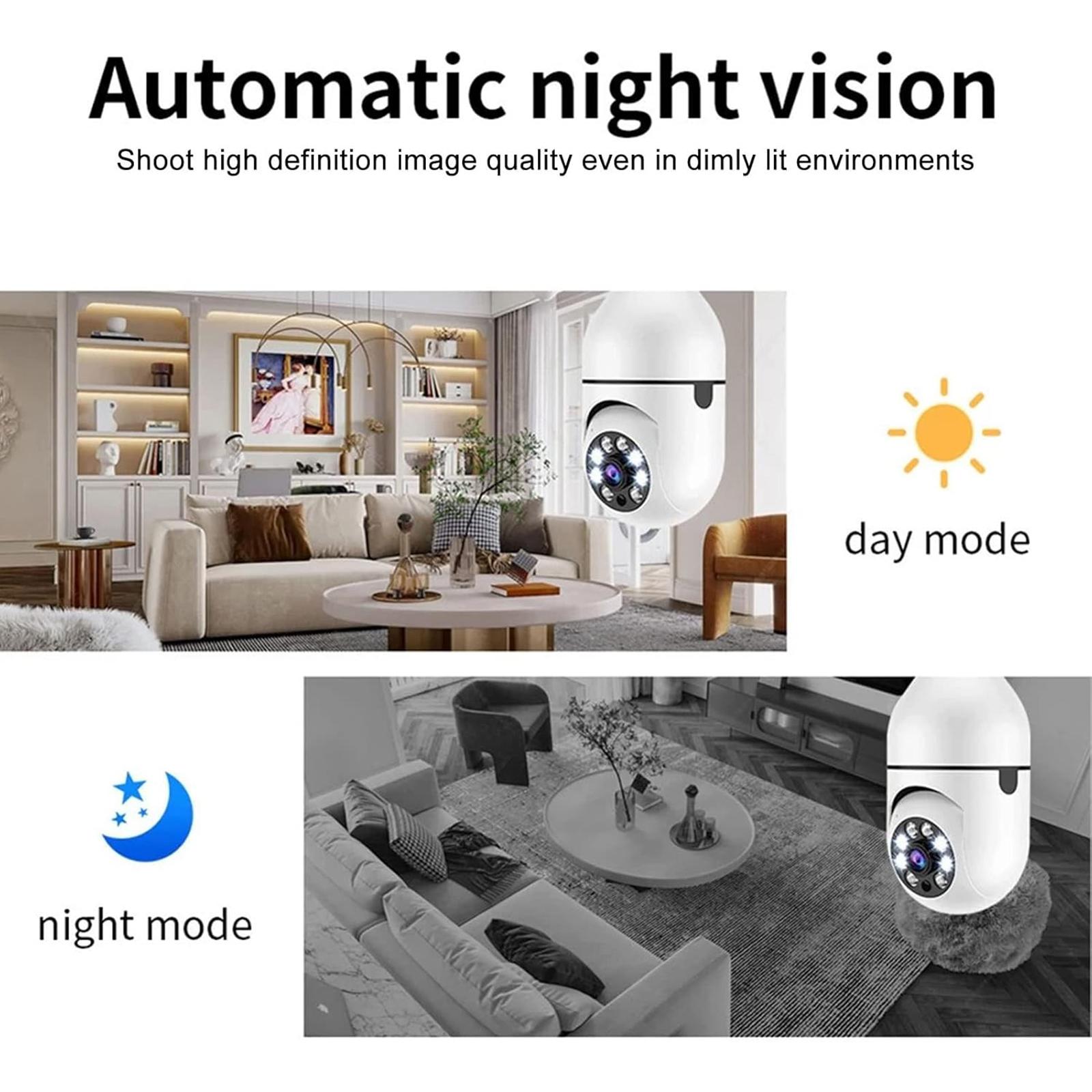PBSEV 3MP Full HD Smart Light Bulb Security Camera, 360 PTZ Wireless Camera for Home with Color Night Vision, Motion Detection & 2-Way Audio, App Control Easy Installation to E27 Light Socket