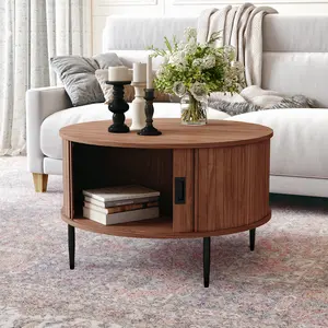 [SummerVibes] HLR Modern  Coffee Table with Storage, Smooth-Sliding Tambour Door, Large Capacity, Stylish Gold Legs, Easy Assembly, Perfect for Living Room, Bedroom, Office - Ideal for Organizing & Home Decor