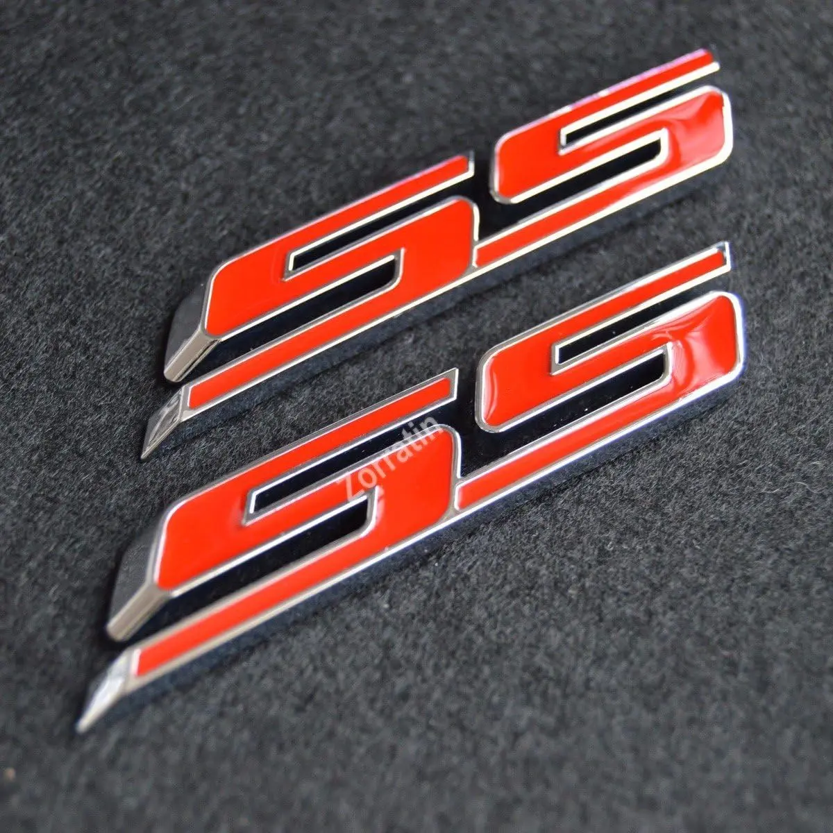 (Set of 2) Chrome Trim White Metal Automobile Emblem Badge Decals - Car Grill, Side Fender, Trunk Stickers, 68mm-5.5in Slant SS for Chevrolet Camaro Impala Malibu Holden Vehicles 2010-2025, 68Mm-5.5 Inches