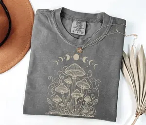 Comfort Colors Mystical Mushroom TShirt,Forestcore Apparel, Moon Phases Outfit, Moon Child Apparel, Celestial T-shirt, Spiritual Tee, M2239