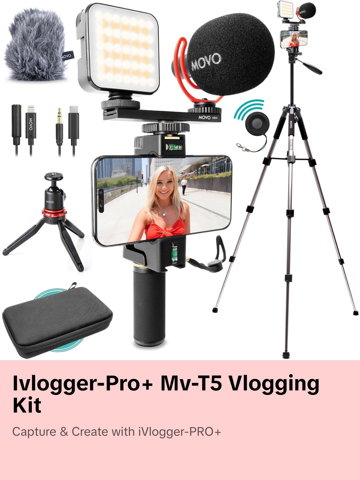 iVlogger-PRO+ MV-T5| Premium Vlogging Kit with Fullsize Tripod | Movo