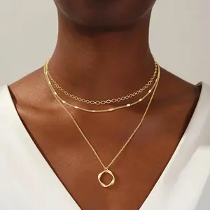 KYERLYN Layered Gold/Silver Necklaces for Women, 14k Gold/Sterling Silver Plated Stackable Stack Choker Necklaces for Women Trendy Layering Circle Pendant Chain Necklace Set Jewelry for Women