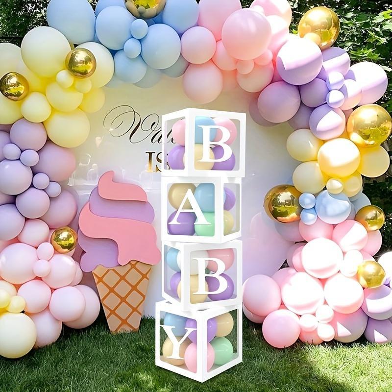 Baby Paper Balloon Box Baby Boxes With 4 pcs Letters,White Clear Balloon Box Blocks for Baby Shower Gender Reveal Decoration,Kids Birthday Party Decor