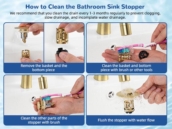 Hibbent Upgraded 3 in 1 Bathroom Sink Drain Strainer, Universal Pop Up Stopper with Removable Stainless Steel Filter Basket Hair Catcher, Sink Plug for 1.1''~2.36'' Basin, Brass Core, Brushed Gold