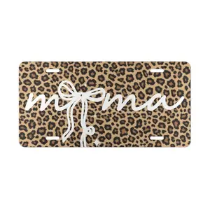 Leopard Mama Coquette Bow Front License Plate, Cheetah Mom Car Tag