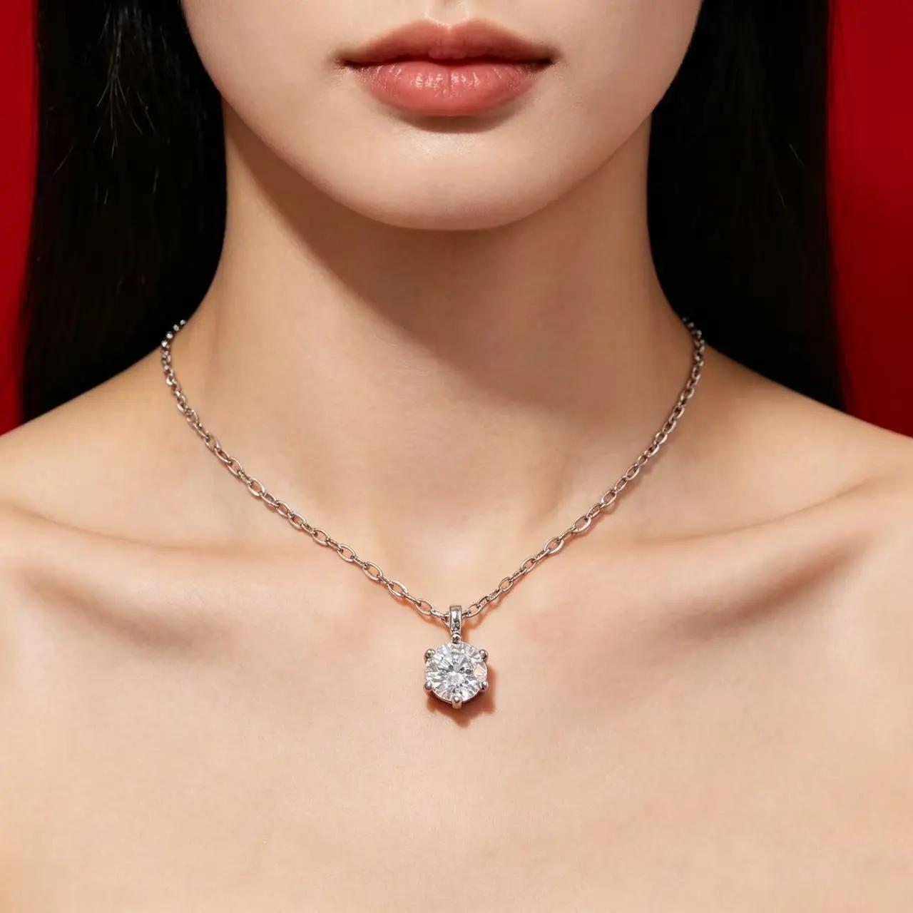 IGI Lab-Grown Diamond Necklace, 1.02 Carats, S925 Silver, 1VS — Classic Six-Prong Single Diamond Necklace