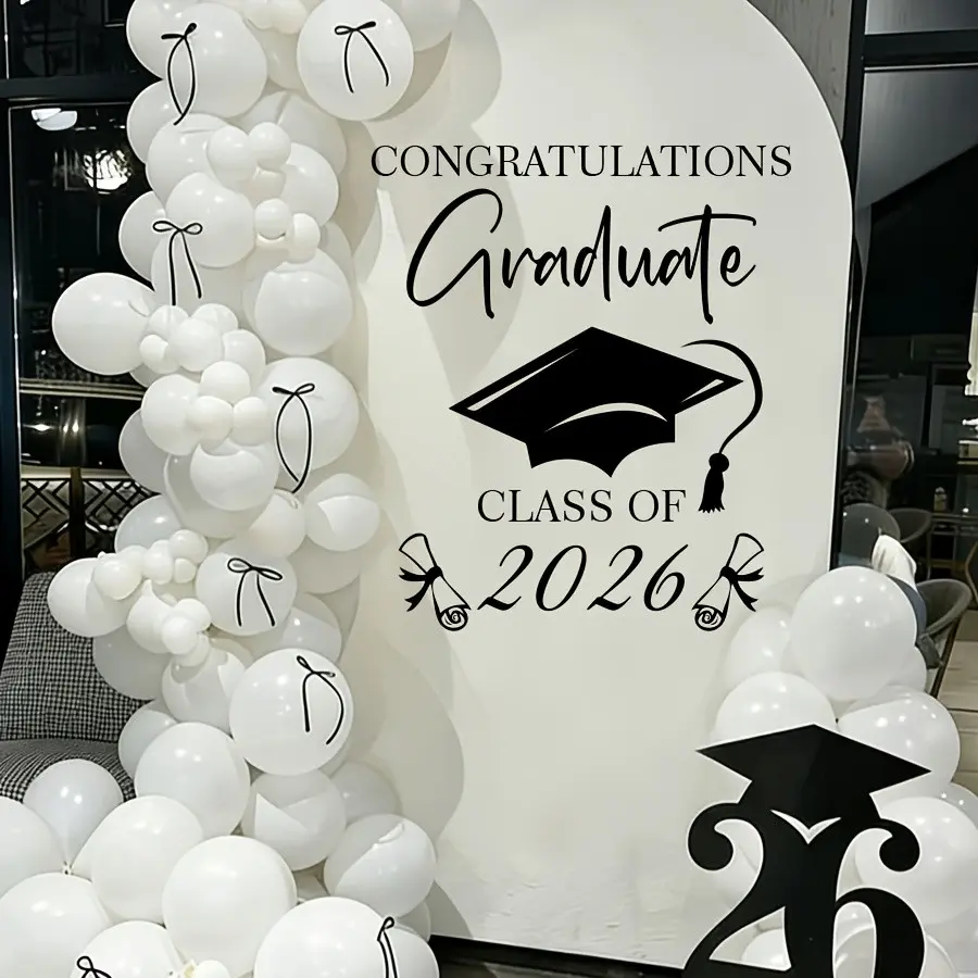 Graduation Season English Decorative Wall Stickers, Removable Design PVC Material Self-Adhesive, Versatile Use, Suitable for Hotel, Ideal for Hotels, Office, Bedroom, Living Room, Kitchen, Classroom, School, Congratulations, Wall Art Stickers