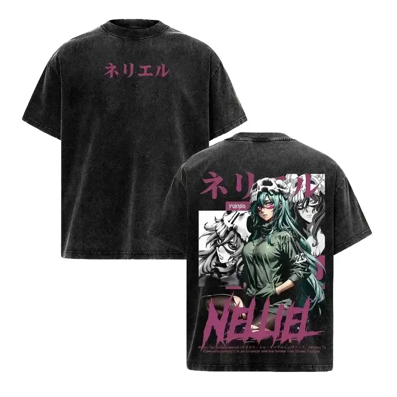 Vintage Anime Graphic Tee Nelliel Tu Odelschwanck Bleach Manga Shirt, Unisex Oversized Heavyweight Cotton Acid Wash Distressed T-Shirt, Retro Y2K Streetwear Arrancar Merch Men Women, Japanese Harajuku Aesthetic Summer Casual Daily Graphic Tee Tops 2026.