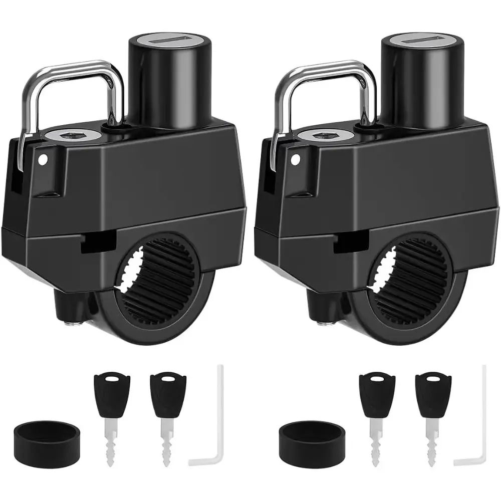 2 Pack Motorcycle Helmet Lock, Helmet Holder Hook For 7/8" 22mm Handlebar, Anti Theft Security Lock For Motorbike,Bike Frame Tube Bumper Luggage Rack (Keyed Different)