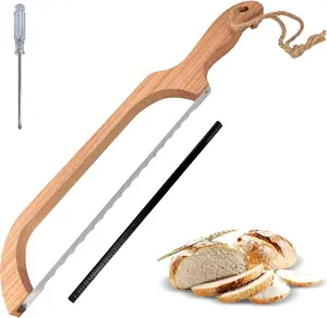 Bread Slicer for Homemade Bread,16" Wooden Sourdough Bread knife with Bow Design,Premium Stainless Steel Serrated Saw Bread cutter for Bagels, Baguettes and More