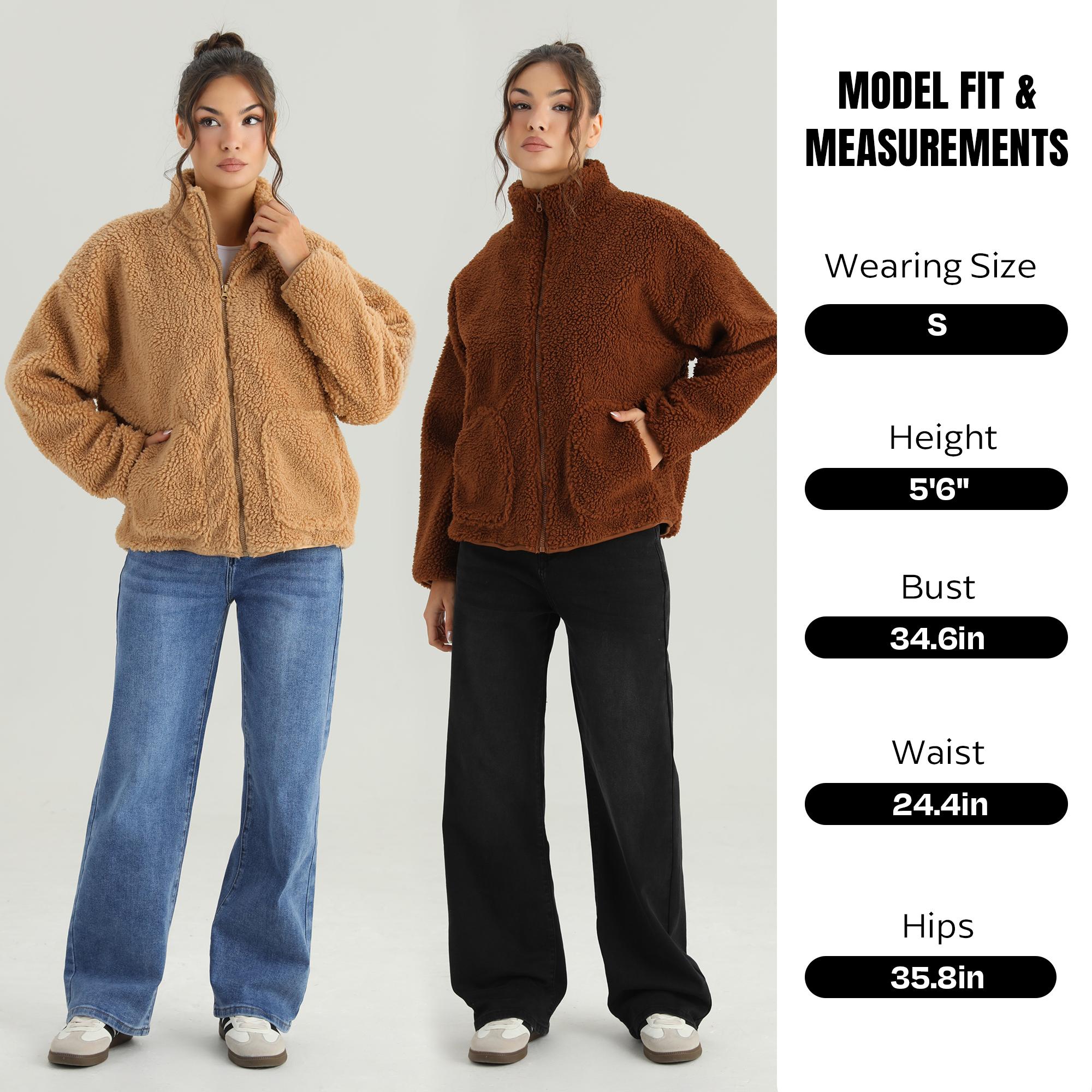 KatchMe Women's Cozy Mock Neck Side Pocket Zipper Fluffy Long Sleeve Outerwear, Versatile Faux Fur Fleece Coat for Fall & Winter, Comfort Solid Color Outfit（2）