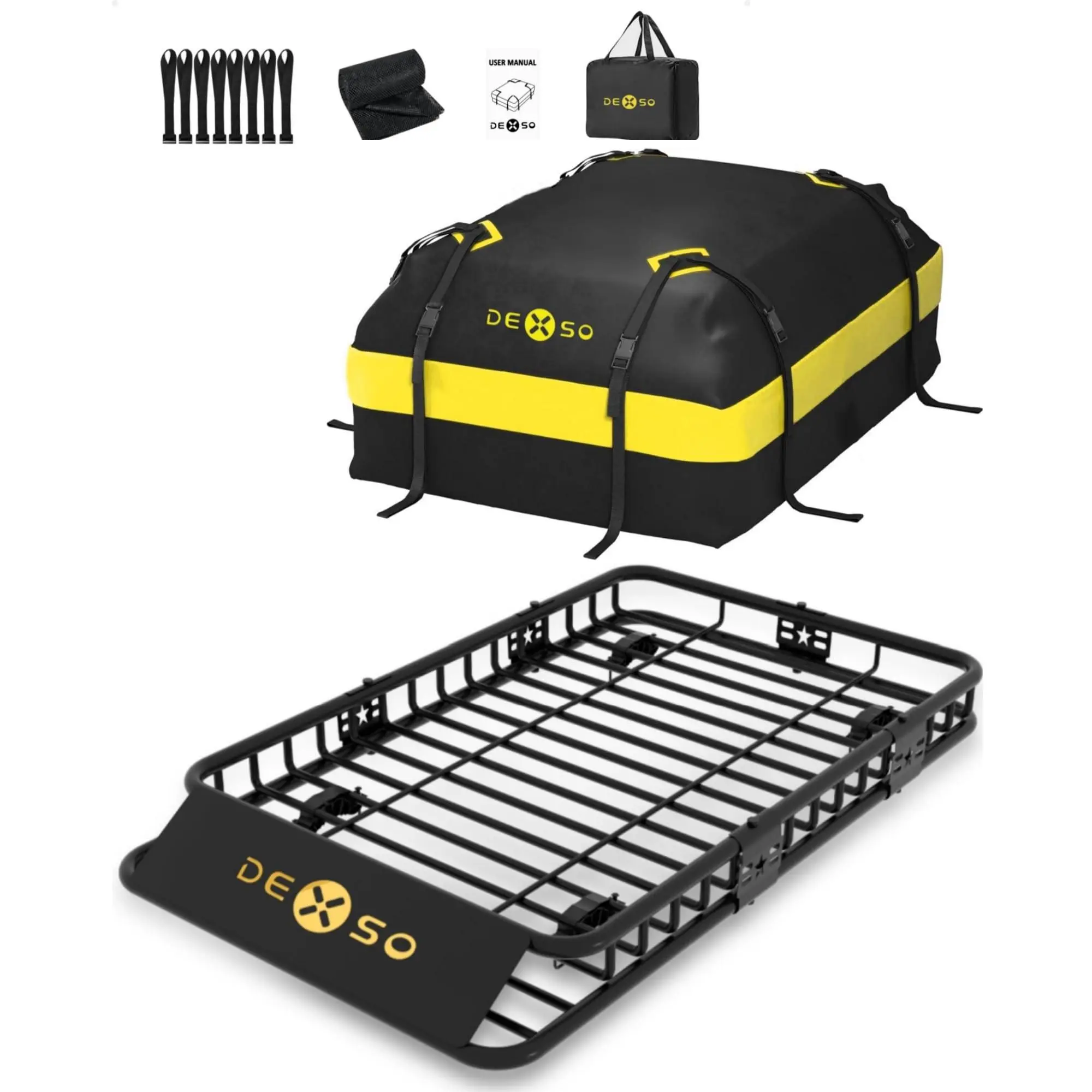 Garvee Universal Heavy-Duty Roof Rack Cargo Basket, 64" x 39" Steel Rooftop Carrier, 200 LBS Load Capacity with Extension, Rooftop Luggage Holder Fits SUVs, Trucks and All Vehicles