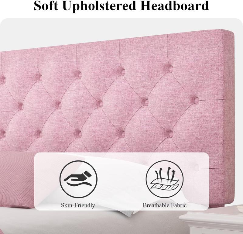 HOMBCK Bed Frame with Headboard, No Mattress, Soft Bed Frame, Wood Slats Support, Linen Fabric, Button Tufted Design, No Box Spring Needed