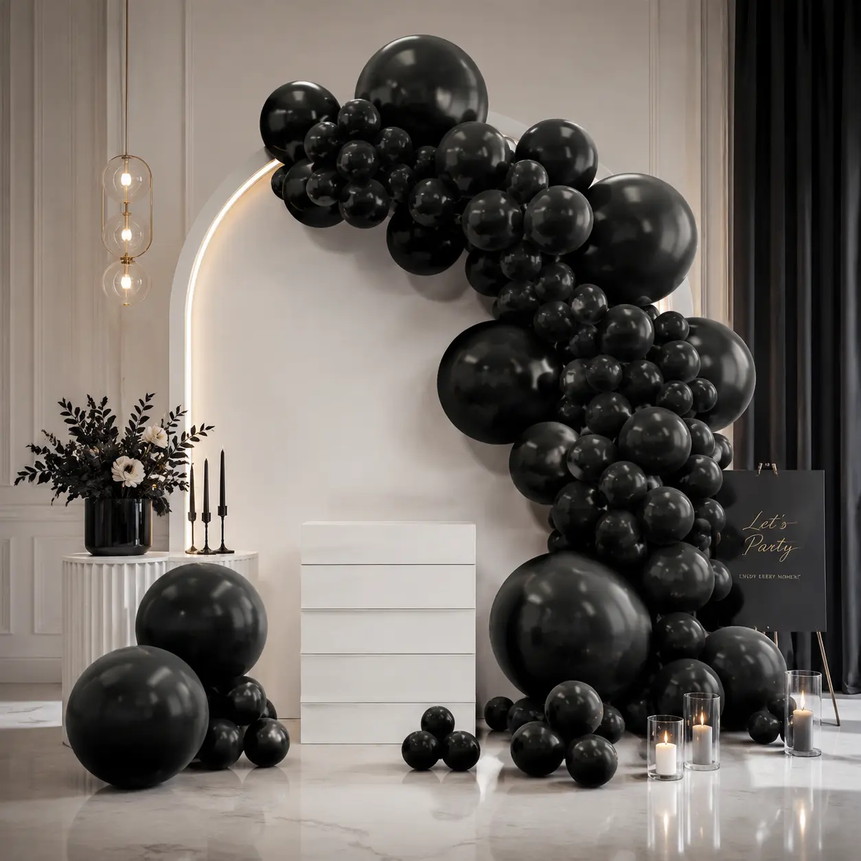 145Pcs Matte Fall Black Multi-Size Rubber Blow Up Balloon Arch Kit, 18/12/10/5 In Balloons (Full for Up to 72 Hours) - Decor for Thanksgiving, Birthday, Anniversary Party Supplies, Blow Up Balloons