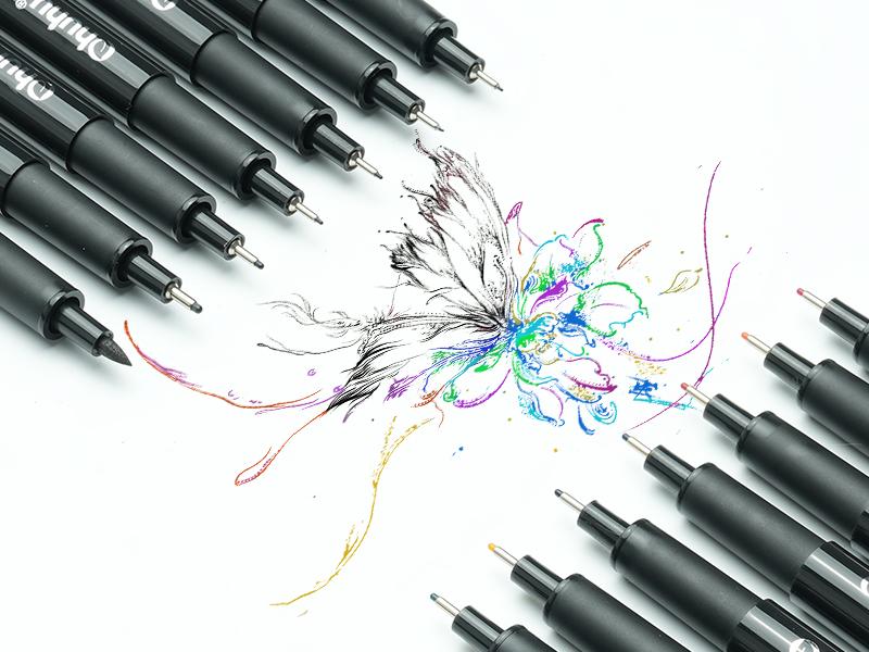 Ohuhu Colored Fineliner Drawing Pens: 18 Packs Fineliners - 11 Colored Pens & 7 Assorted Point Sizes Black Micro Pen Waterproof for Drawing Sketching Anime Manga Artists Beginners - Hana Highway Series of Ohuhuart
