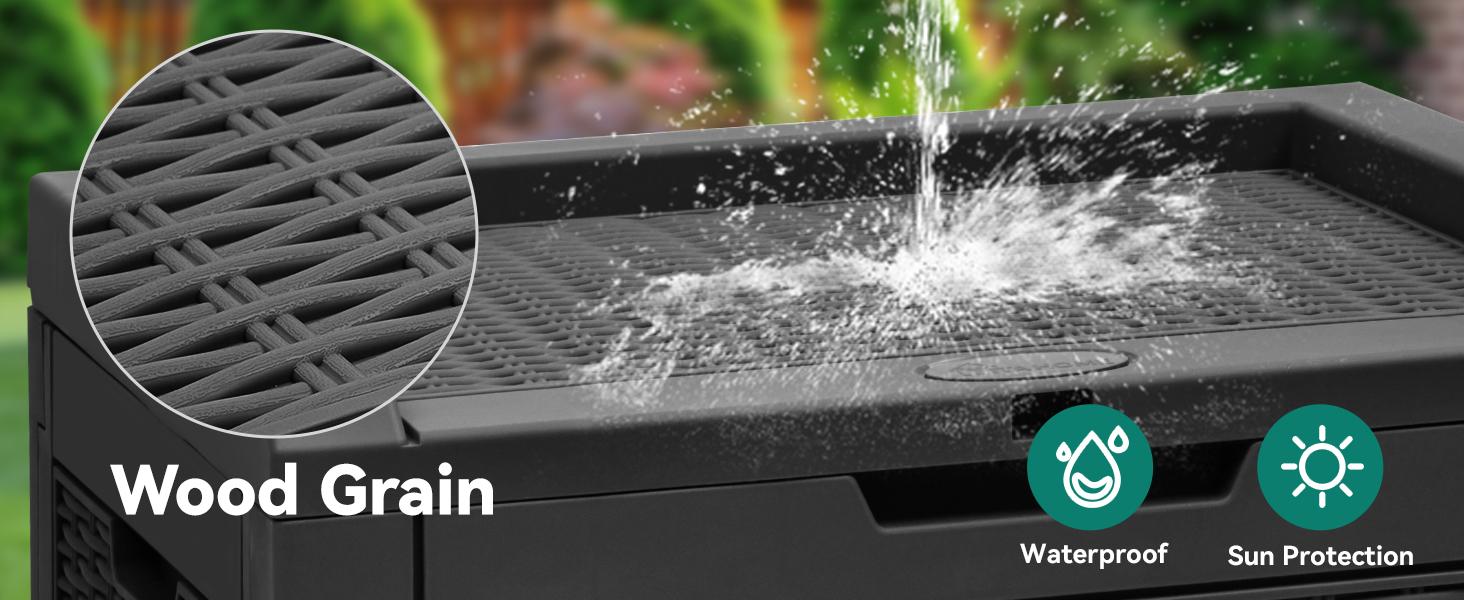 Yitahome 32 Gallon Rattan Deck Box, Indoor Outdoor Storage Box for Patio Furniture, Pool Accessories, Cushions, Garden Tools, Sports Equipment, Waterproof Resin with Lockable Lid & Side Handles, Black