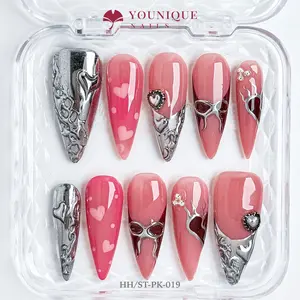 Younique Nails | 10PCS 100% Handmade Press-On Nails | Reusable Colorful Art acrylic stylish 3D Luxury Handcrafted Glossy