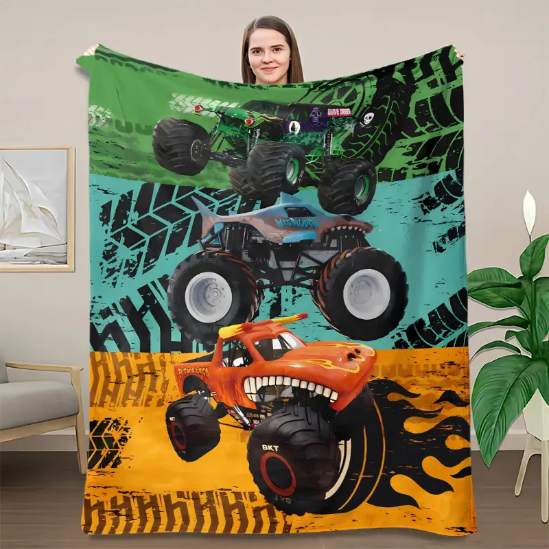 2D Monster Jam Grave Digger El Toro Loco Blanket, Monster Truck Flannel Throw,Count SoftComfortable Throw Blanket, Warm NappingBlanket for Home Office Travel Camping
