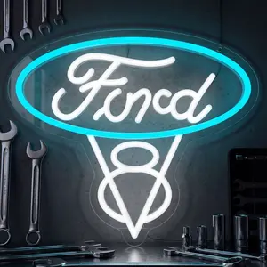 Ford V8 Neon Sign for Garage Decor,Led Signs for Bar Man Cave Wall Decor,Bright Light of Automotive Supplies Store Display,Easy Hanging Funny Gifts for Dad & Car Guys