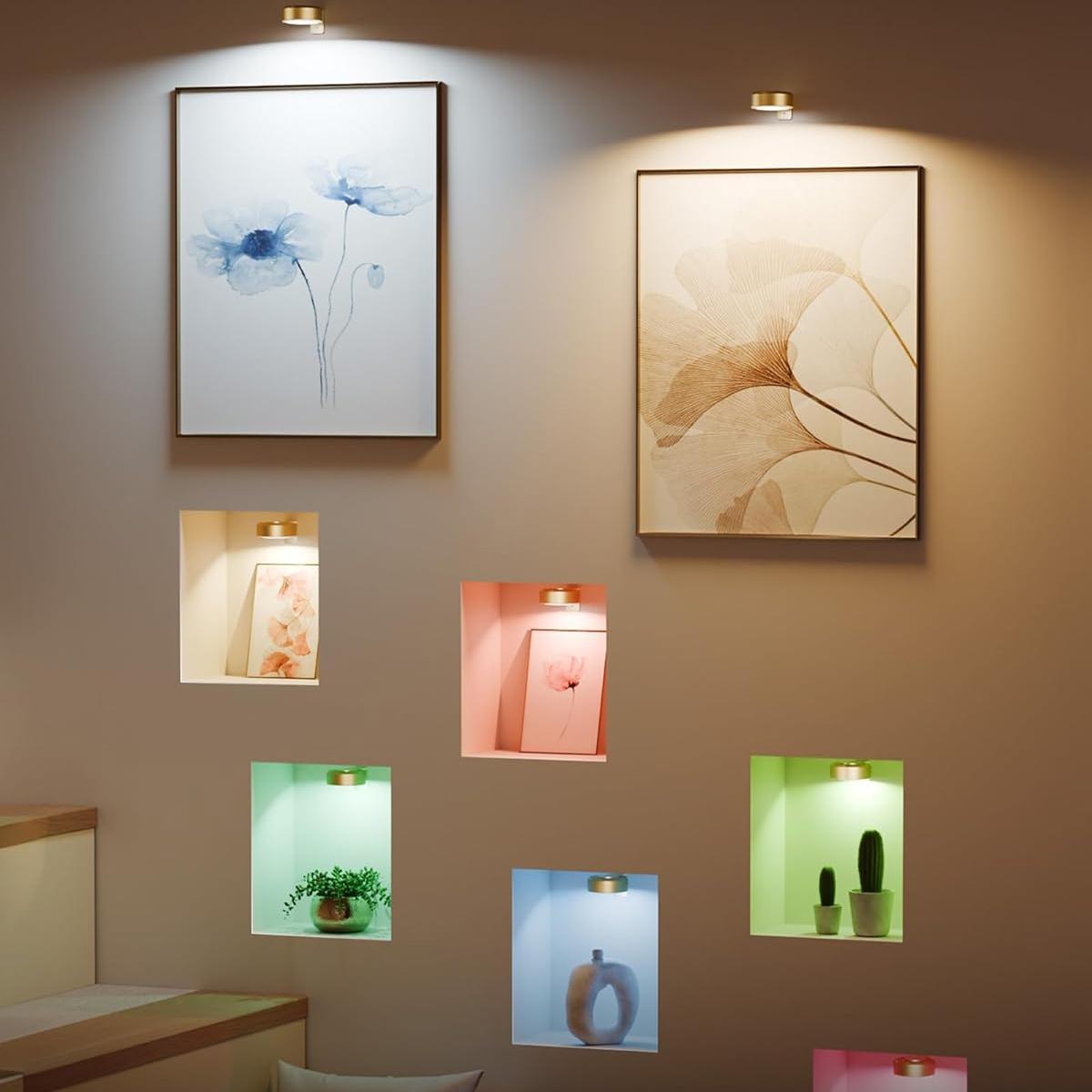 Picture Lights for Wall (3 Color Temps&12 RGB),Rechargeable Battery Operated Painting Light Magnetic Art Display Light with Remote, Puck Lights, Dimmable & Timer Art Lighting for Paintings Wireless,Gold, Gifts Ideas Picture Lights for Wall (3 Color Temps&12 RGB),Rechargeable Battery Operated Painting Light Magnetic Art Display Light with Remote, Puck Lights, Dimmable & Timer Art Lighting for Paintings Wireless,Gold, Gifts Ideas