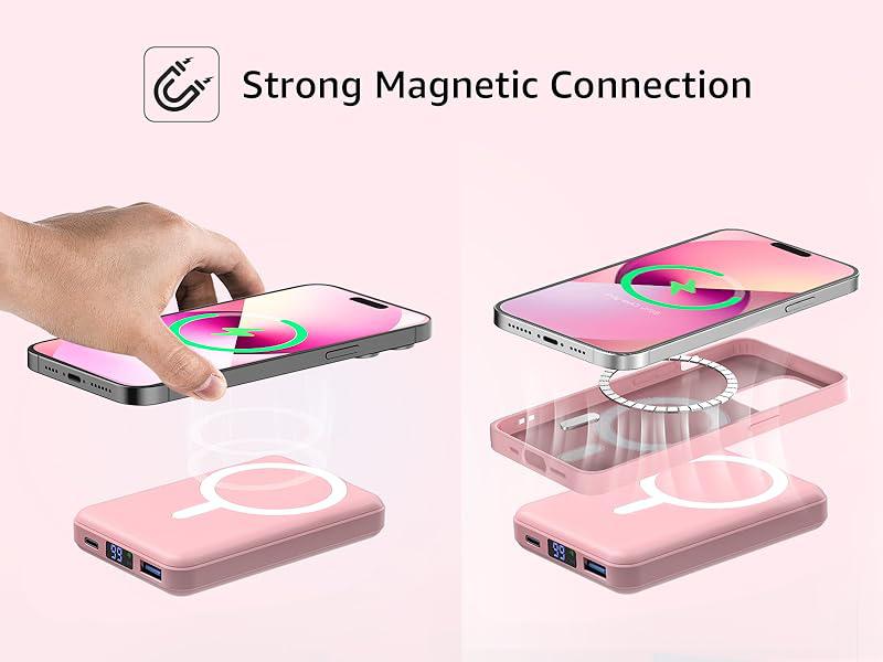 Podoru Magnetic Power Bank, 10000mAh for MagSafe Portable Battery Pack Fast Wireless Mobile Charger and USB-C Cable, for iPhone 17/16/15/14/13/12 Series