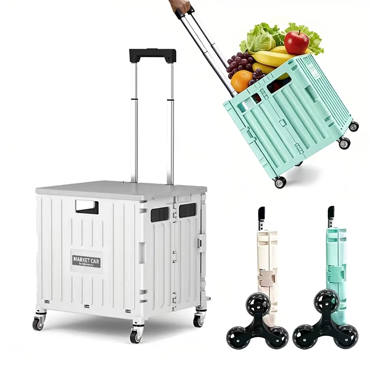 NOREMOCO Folding Rolling Utility Cart, 11.89/17.17 Gal Lightweight Storage Cart with Universal Wheels & Lid, Plastic Multi-use Organizer for Home, Office, Camping, Picnic, Travel, Shopping & Outdoor, Perfect for Office Supplies & Household Storage