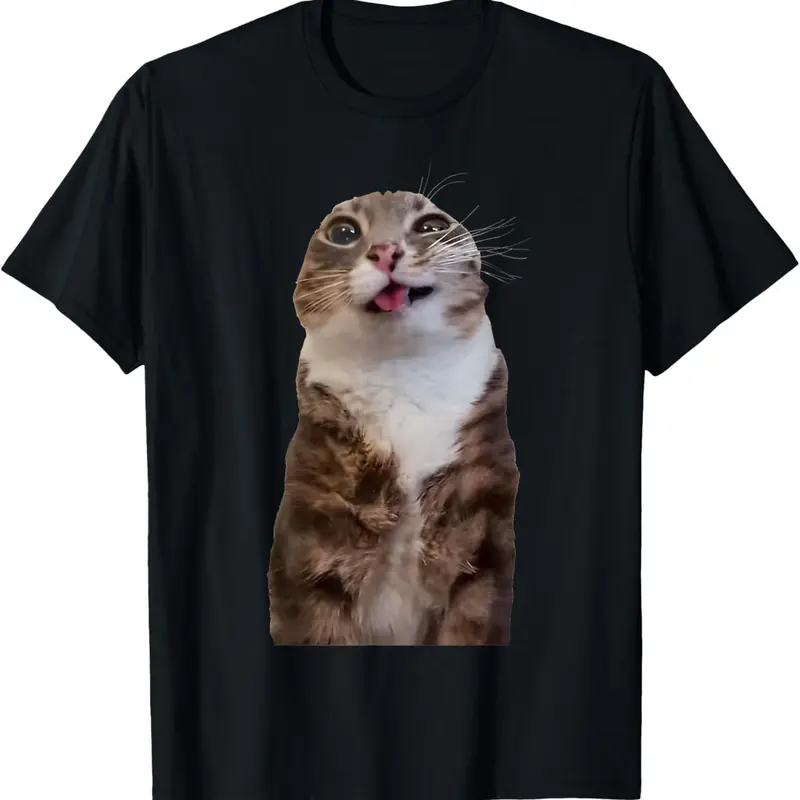 Men's Cotton Graphic Short-Sleeve Round Neck T-Shirt - Menswear Casual Comfy Tee, Rigby Cat Meme Shirts, Soft Breathable, Outdoor Wear, Ideal Gift