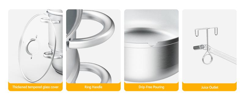 ROVSUN 8.5/11Quart Juice Steamer Stainless Steel, Extractor Fruit Vegetables Juicer Steamer Pot, w/Tempered Glass Lid Clamp, Loop Handles, Ideal for Making Juice, Jelly, Pasta