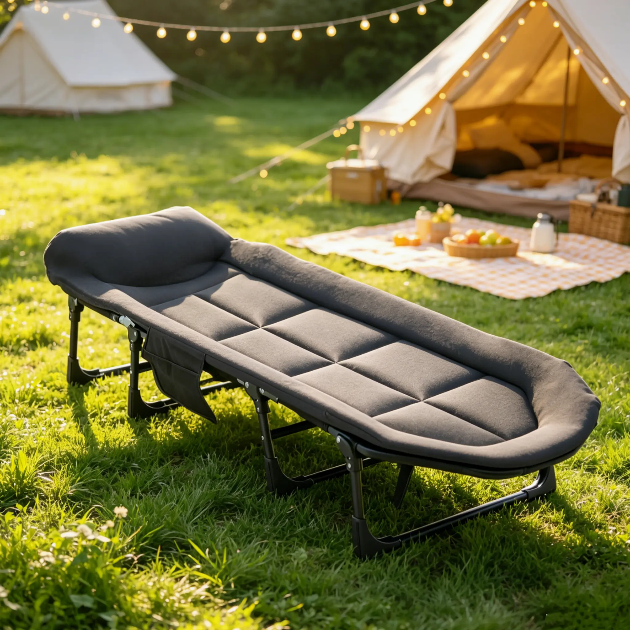 【Deal】Camping Cot for Adults, 6 Angle Adjustable Folding Camping Bed with Mattress, Foldable Camping Bed for Camp, Office, Outdoor, Lightweight Camping Cot Supports 450 lbs