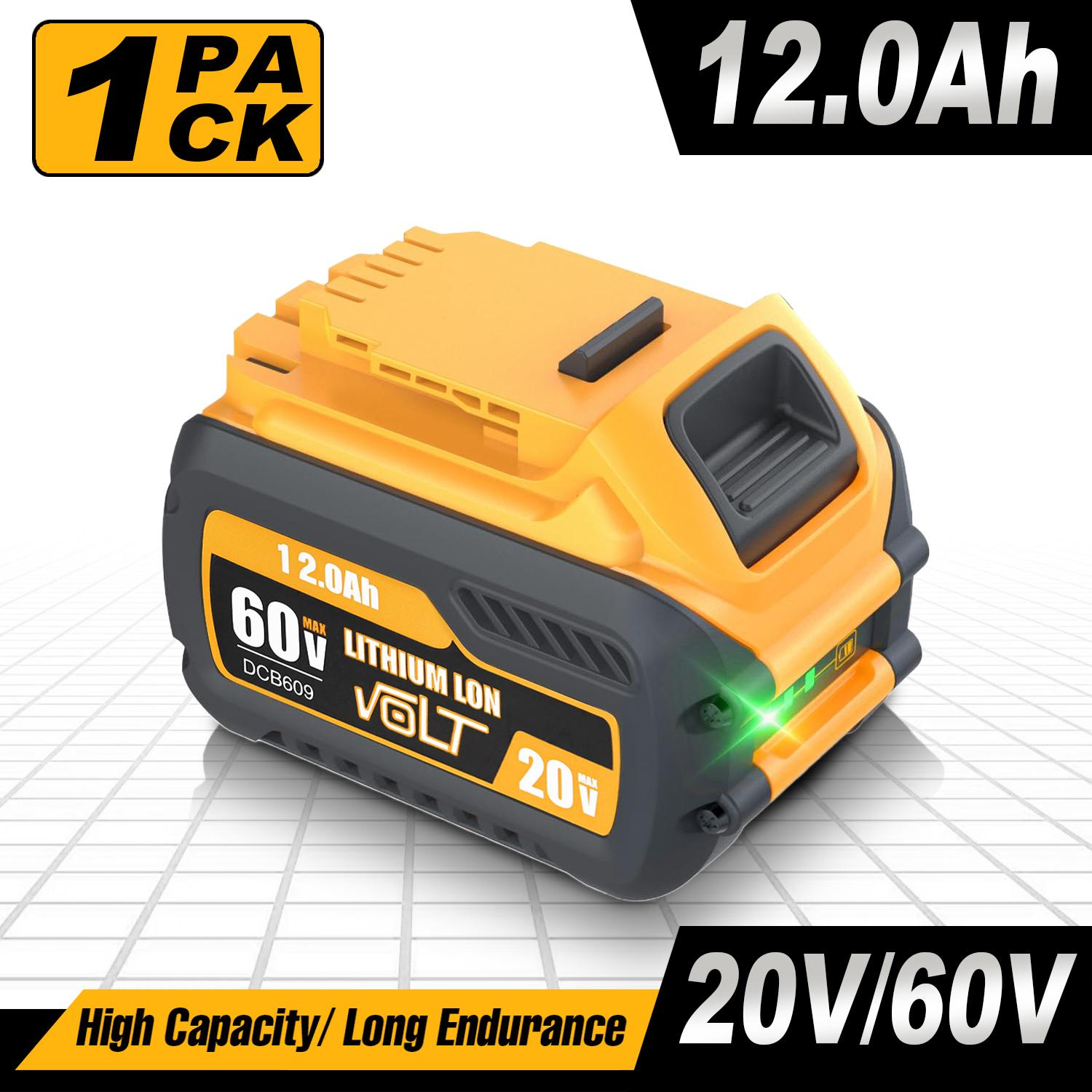 High Capacity 12Ah Replacement for Dewalt 20V 60V Max Battery 1/2/4 Pack, Compatible with DCB606 DCB609 DCB612, Compatible with DeWalt 20V 60V Cordless Power Tools