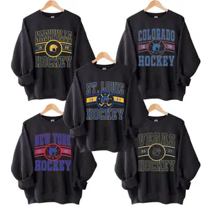 Vintage Hockey All Team Crewneck Black Sweatshirt, Hockey Fans Shirt, Thowback Retro Style All Team Unisex Sweater