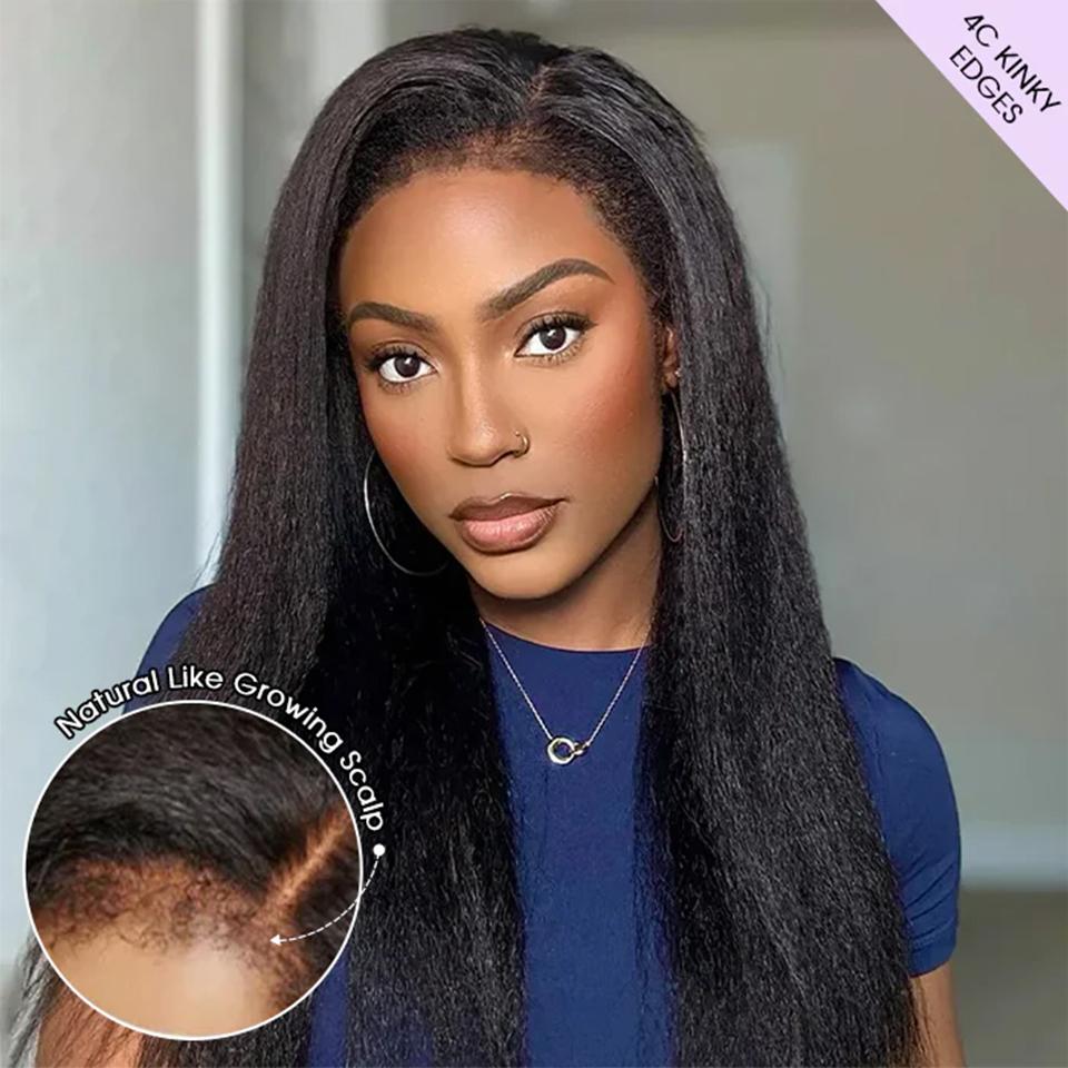Kinky Straight Invisible-String Snug Fit 360 Full Lace Pre Plucked & Bleached HD Lace Glueless Wigs Kinky Straight Invisible-String Snug Fit 360 Full Lace Pre Plucked & Bleached HD Lace Glueless Wigs