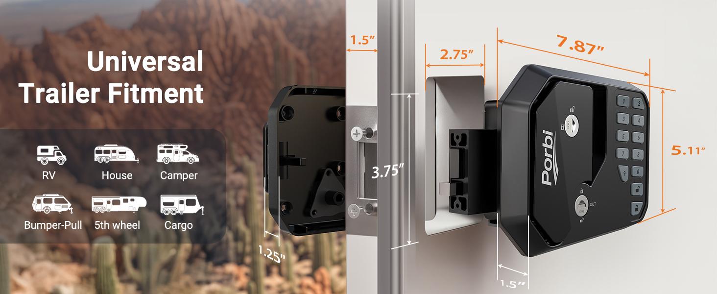 Porbi Full Metal RV Keyless Entry Door Lock with Password & Remote, Anti-Peeping & Backlit Keypad, Durable and Secure Camper Latch Replacement for RV Travel Trailer, Patented Security Structure